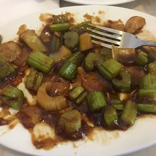 Cashew chicken after fishing out the chicken