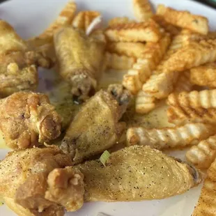 Lemon Pepper Garlic wings (4/5) and fries (3/5)