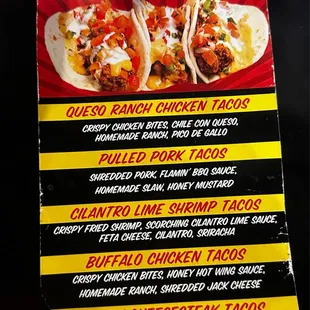 a menu for a taco restaurant