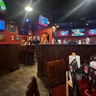 a view of the bar and seating area