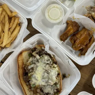 Philly Cheese Steak and wings