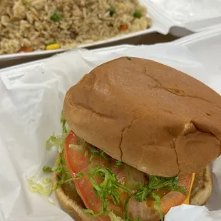 Crispy Chicken Sandwich, fried rice