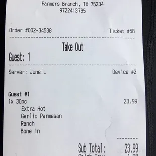 a receipt for a flight