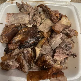 All neck, head, fats, bones and skins, this is supposed to be half a roast duck