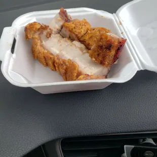 Roast pork (siew yook).  It's fatty, but not that fatty.  Bad photo, Sorry Wing Fa. There is pork but looks like all fat.