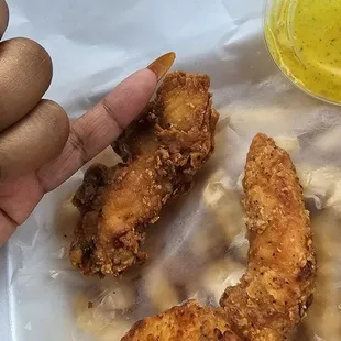 The tiniest chicken strips I&apos;ve ever seen, with barely any flavor.