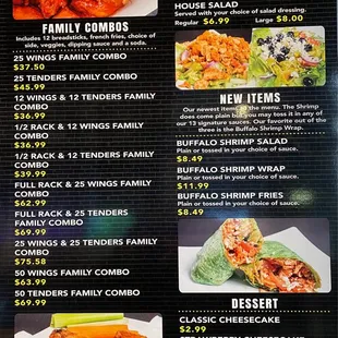 Dessert, family combos and salad side of the menu with some new items featured