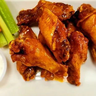 chicken wings, carrots and celery