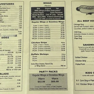 *Updated pricing* Menu options