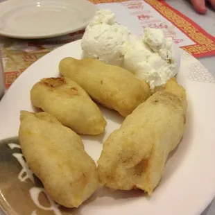 Fried banana and ice cream.