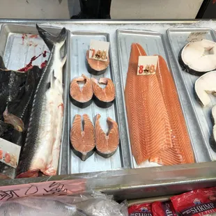 Sturgeon, Salmon steaks, Salmon Filet, and Sea Bass