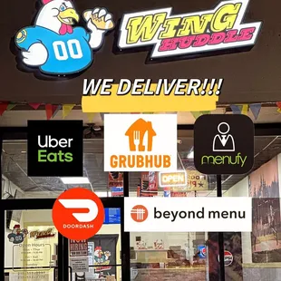 a storefront with many signs