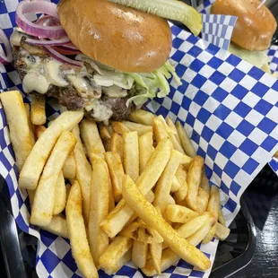 a burger and french fries