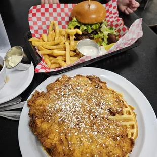 Chicken and waffles &amp; Bob Marley Burger