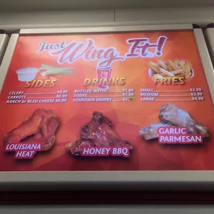 the menu of a fast food restaurant