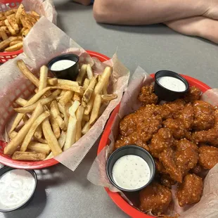 Buffalo garlic wings and regular fries