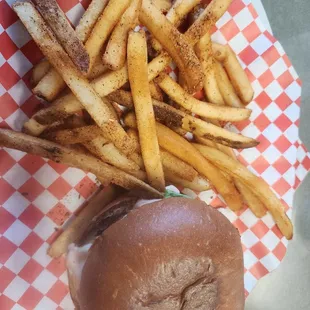 Burger with Cajun fries