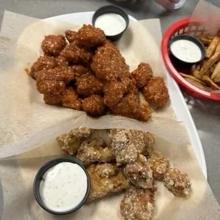 chicken wings and fried chicken, food
