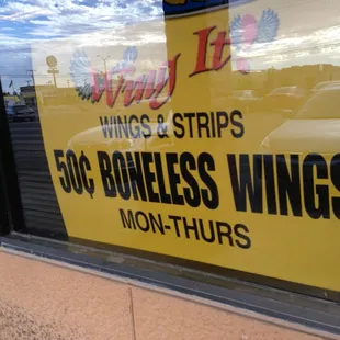 a sign in the window
