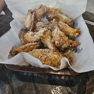 Fried garlic parmesan wings