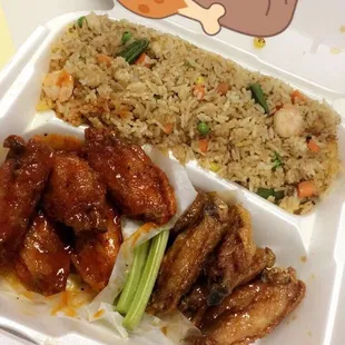 10 pc wing combo - all flats - half hot lemon pepper, half teriyaki - shrimp fried rice.