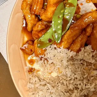 General tsaos gluten free with green free chicken fried rice