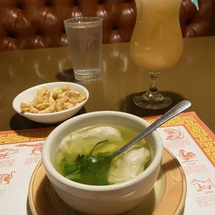 Wonton Soup and a Yellow Bird Cocktail