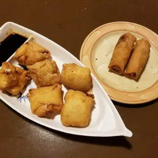 Crab rangoons and spring rolls