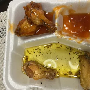 Lemon pepper swimming in oil and Asian Hot