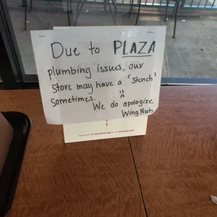 Sign on table 09/21