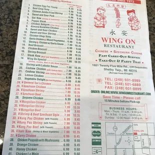 Current menu, they are open during Covid19