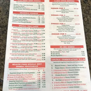 the menu and prices