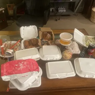 Crab Rangoon, egg rolls, shrimp chow mein, wonton soup,