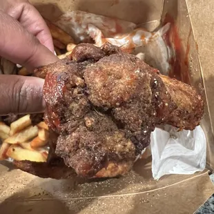 Unseasoned, burnt chicken wing