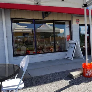 Outdoor seating and store front