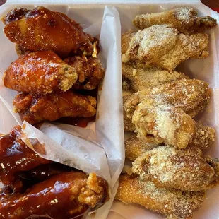 Wings for days! Honey bbq, Korean, and garlic Parmesan