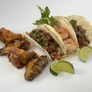 tacos and wings sampler