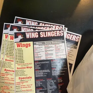 menus for wing slingers