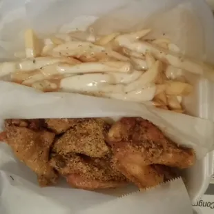 Combo special garlic parmesan wings with drink $9.99 up charge on ranch fries instead of regular fries.