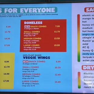 Wings &amp; things splash the menu boards.