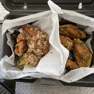 4 Parmesan Garlic Boneless wings and 4 Lemon Pepper Bone-In Wings