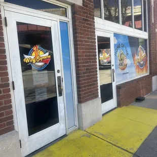 the entrance to a restaurant