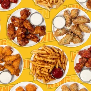 chicken wings and fries