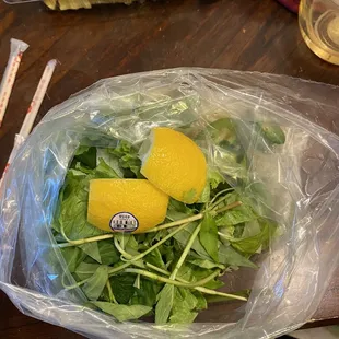 a plastic bag of food