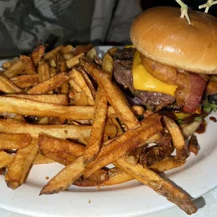 Rodeo burger with crazy amount of fries!