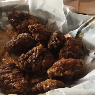 Boneless wings that are fried so long they are crunchy and dry and have no taste. I think this is where "burnt to a crisp" comes into play