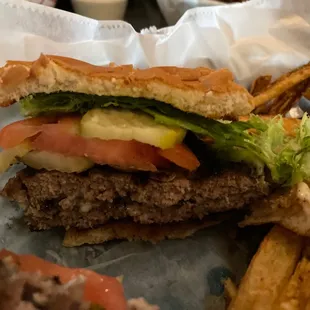 Inside of lunch burger special! So good! Delicious! Meaty! Yum!