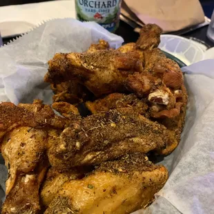 Caribbean jerk wings and Angry Orchard