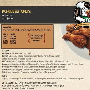 menu, chicken wings and fried chicken
