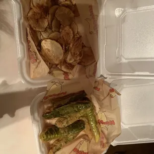 Fried pickles and raw chips